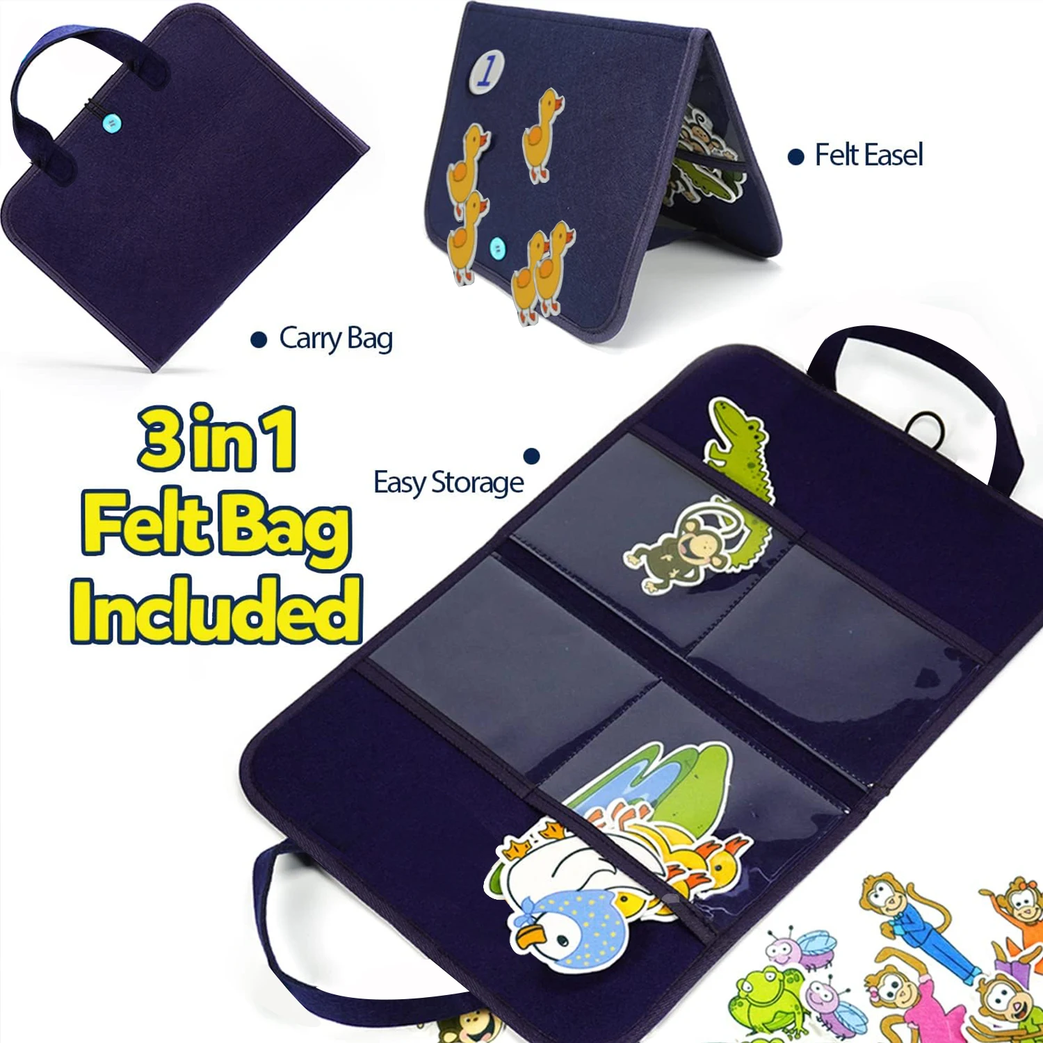 モンテッソーリ フランネル アニマル フェルト ボード - 4-in-1 トラベル ストーリー プレイ セット |   幼児および未就学児への教育的な誕生日プレゼント