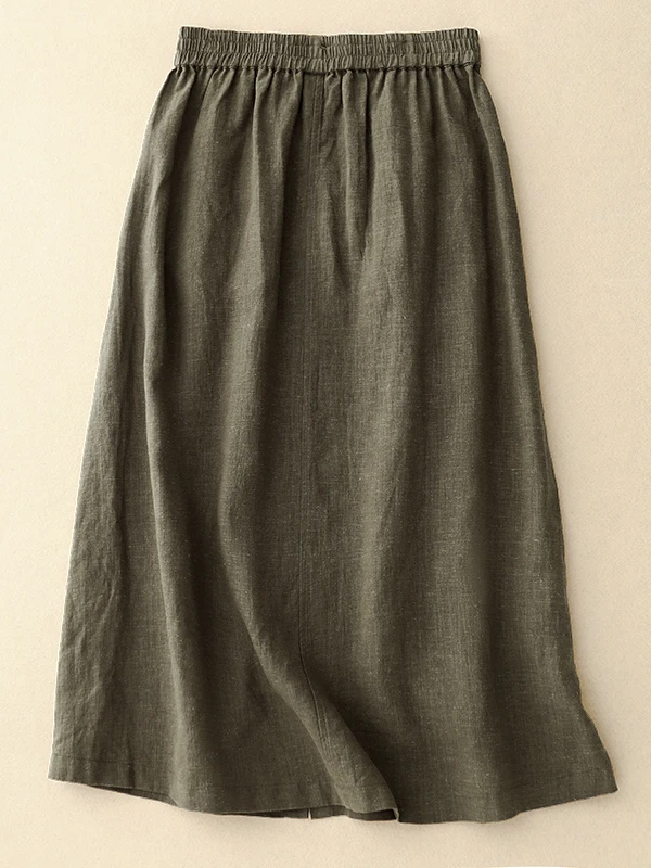 High Waist A-Line Cotton Linen Half Skirt Women's Workwear Style Button Design Comfortable Fit Summer Season Fashion Trend