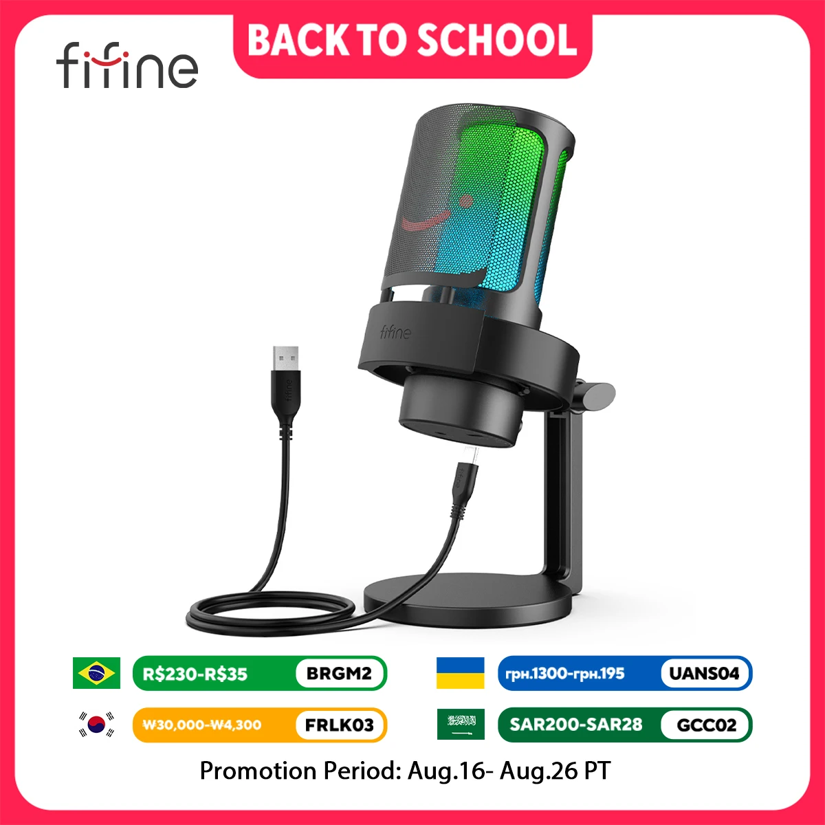 FIFINE Gaming Microphone with RGB Control, Mute Touch,Condenser Computer Desktop Mic with Pop Filter for Recording/Streaming