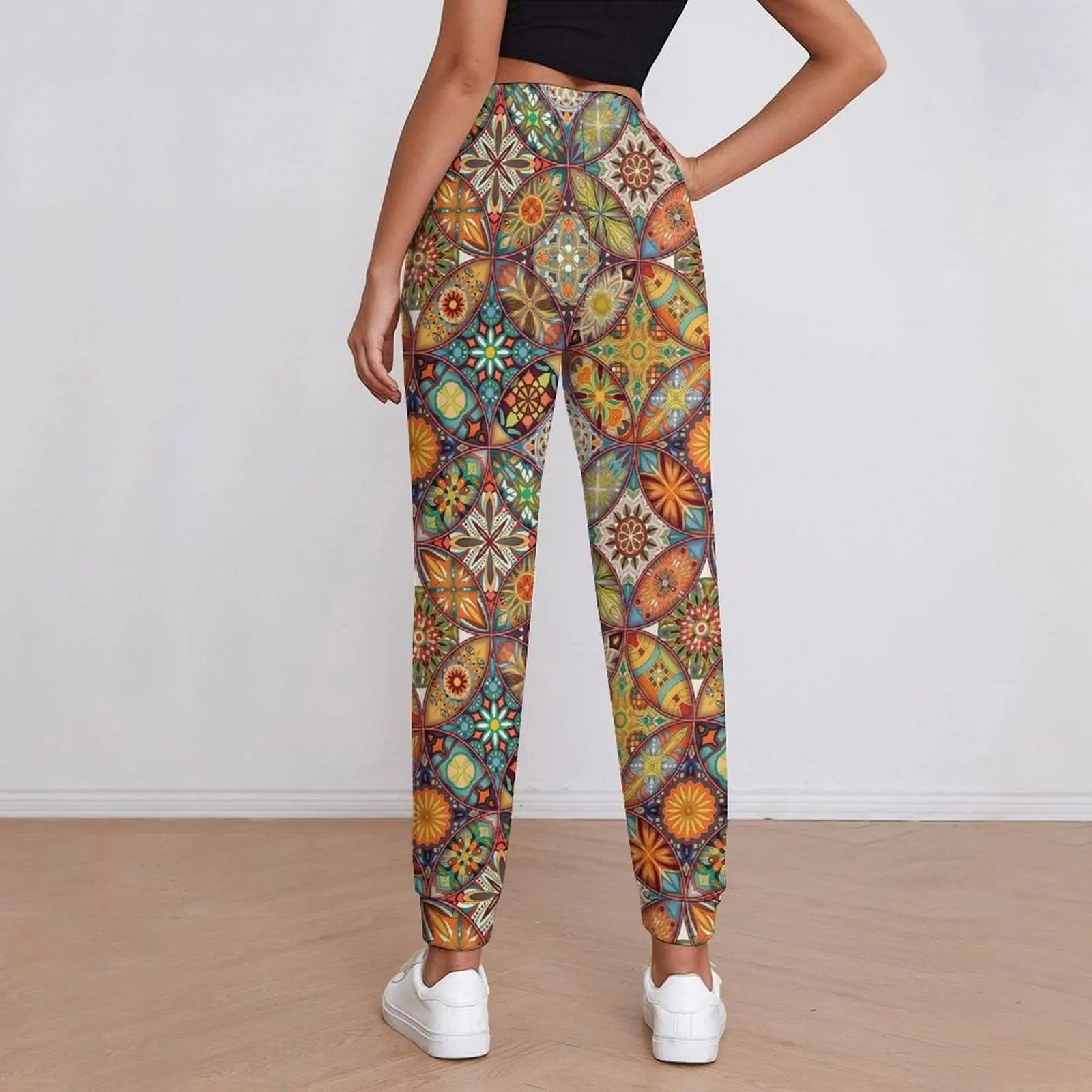 Retro Boho Floral Jogger Pants Autumn Patchwrok Print Vintage Joggers Ladies Harajuku Pattern Trousers Big Size