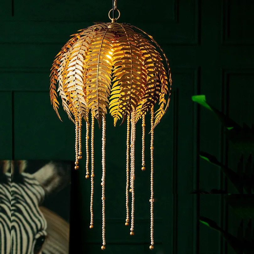 

American Light Luxury Retro Palm Leaf Iron Art Pendant Lamp Homestay Villa Decoration Living Room Pendant Lamp Light Fixture