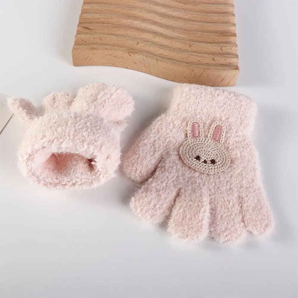 Harajuku Bear Baby قفازات منفوشة زهرة الكورية نمط الكرتون نمط قفازات أرنب كامل فنجر محبوك القفازات في الهواء الطلق