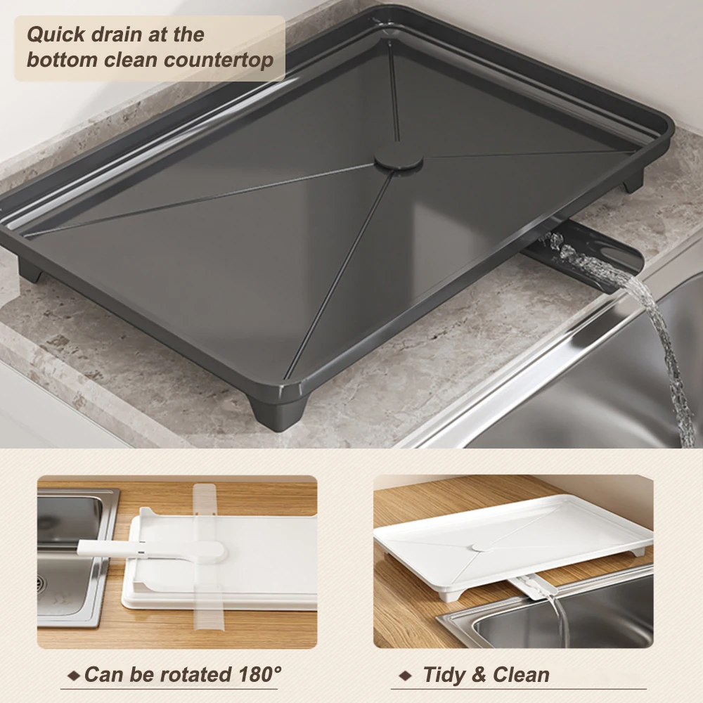 رف تجفيف الأطباق، مصفاة أطباق بطبقتين فوق الحوض، سعة كبيرة مع لوح تصريف وحامل أواني، تصريف تلقائي، غير قابل للانزلاق #6