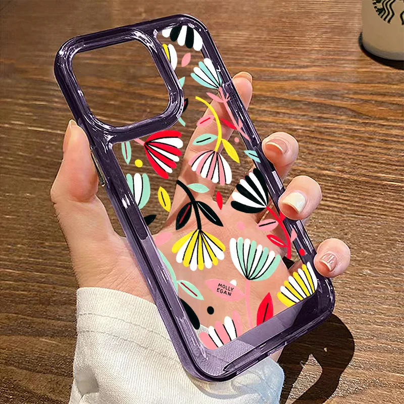 Artist Flower Colourful Painting Clear Case For Iphone 11 12 13 14 15 Pro Max Soft Space Shell 15 Plus XR XS Max Acrylic Cover