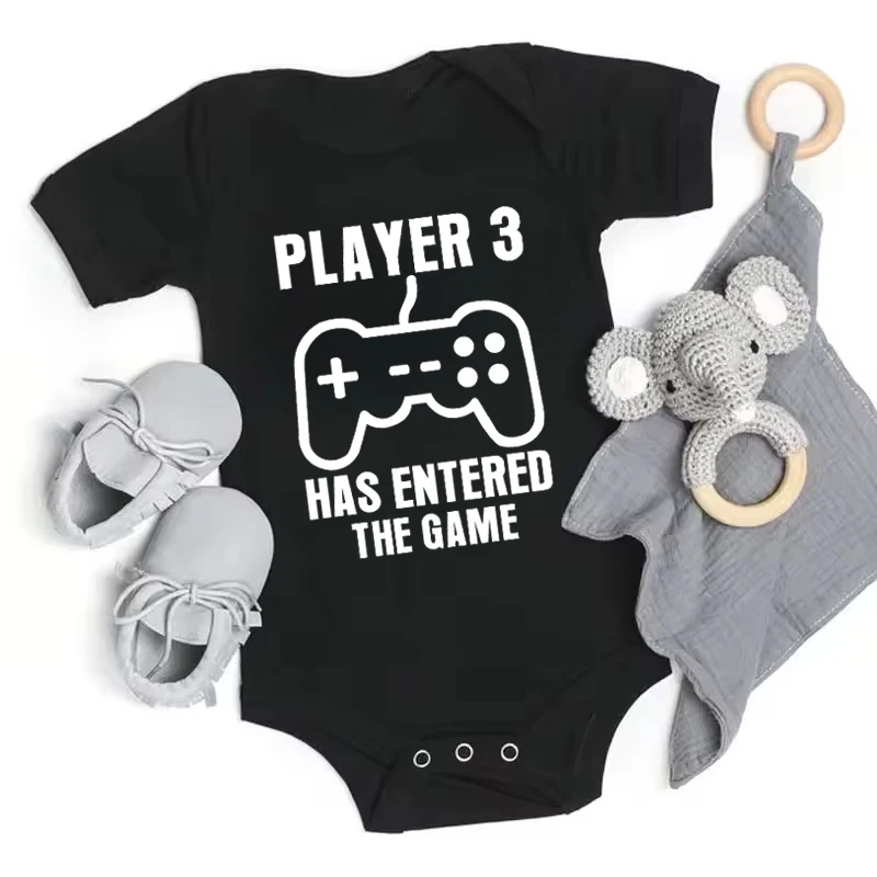 PLAYER 3 Has Entered The Game Newborn Romper Cotton Short Sleeves Baby Boy Clothes Bodysuits Casual Toddler Girls Jumpsuits