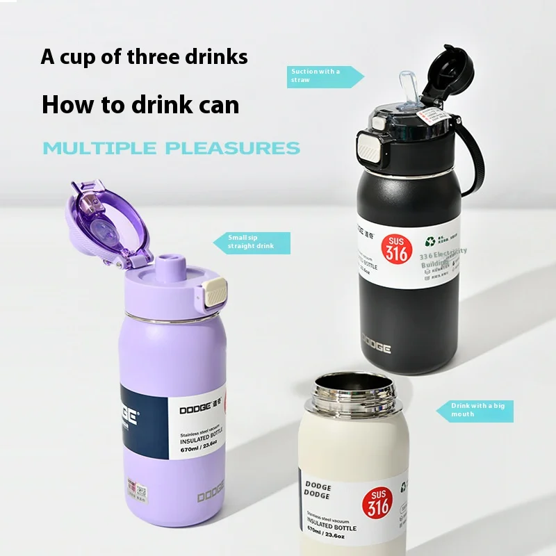 

Dodge Vacuum Cup New Large Capacity Double Drink Thermos Cup Food Grade Stainless Steel Lock Cold Insulation Body Disassembly
