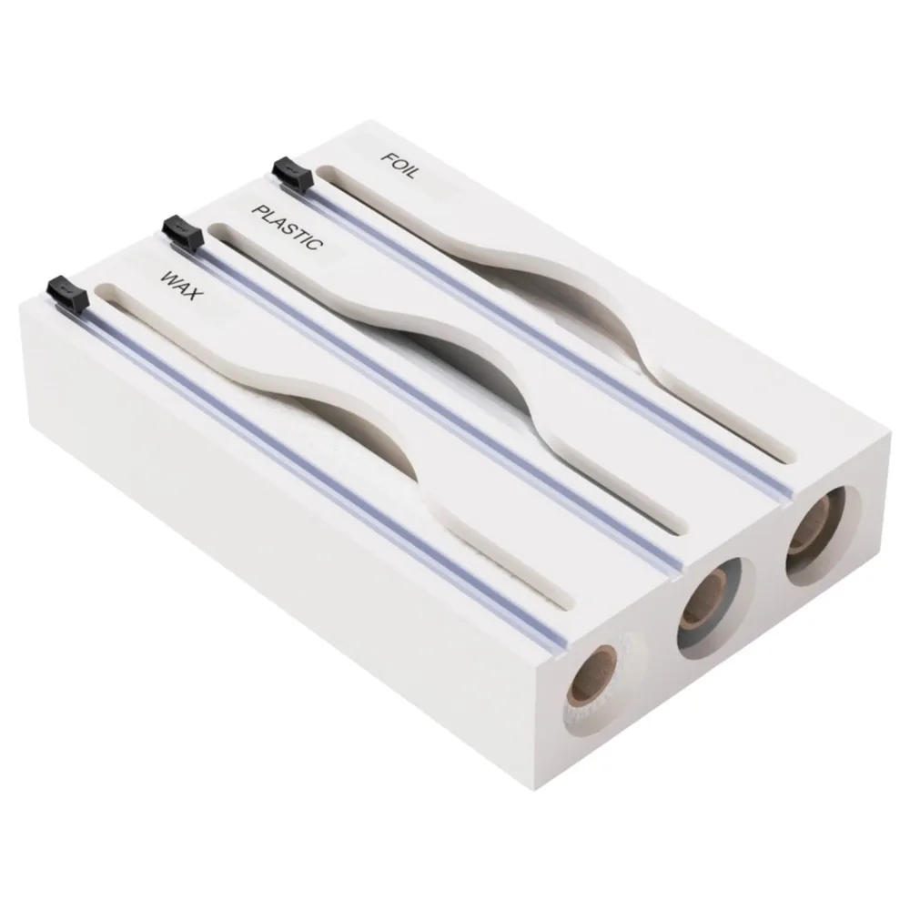 Bamboo Cling Film Cutter Box 2 /3 Grids Refillable Plastic Wrap Cutter Box with Slide Cutter Wall Mounted Tin Foil Cutter