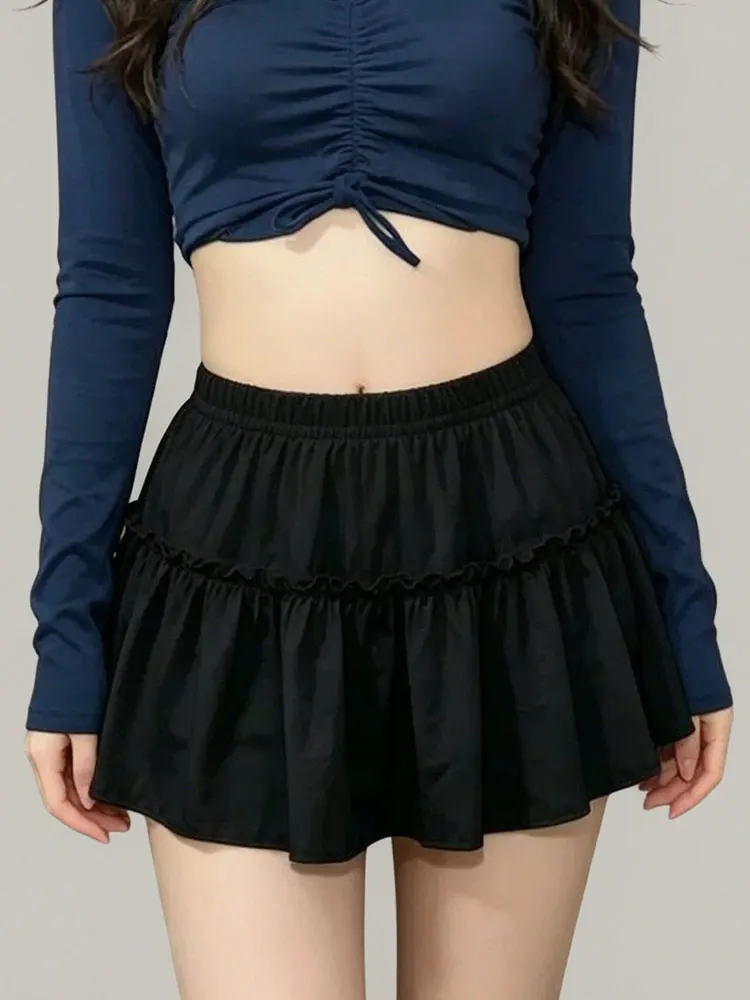 Pleated Skirts Women Elastic Waist Date Night A-line Skirts Woman Fashion Nightclub Party Mini Slimming Skirts