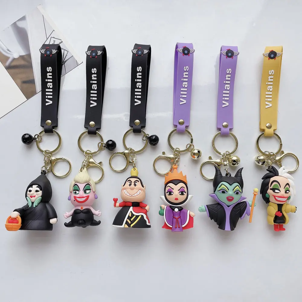 Figura de Anime villano maléfica la reina malvada Cruella llavero de silicona bolso llavero colgante niños juguete regalos de cumpleaños