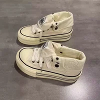 New Women High Top Canvas Board Shoes Outer Flanged Sneakers Dual Purpose Short Boots Thick Outsole Height Increased Lace Up 2