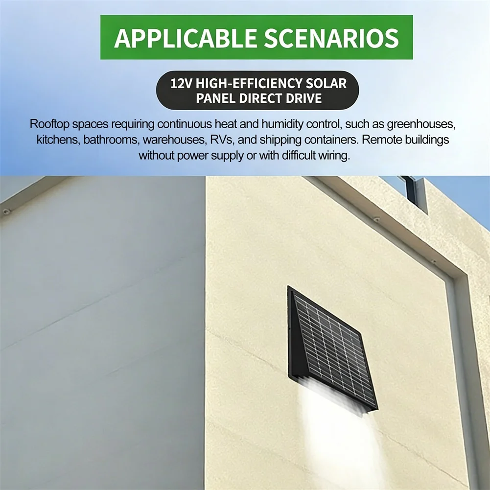 25W Solar Exhaust= Fan Waterproof Wall Mount Roof Ventilation For Greenhouse Poultry Pet House Cooling High Airflow 430CFM