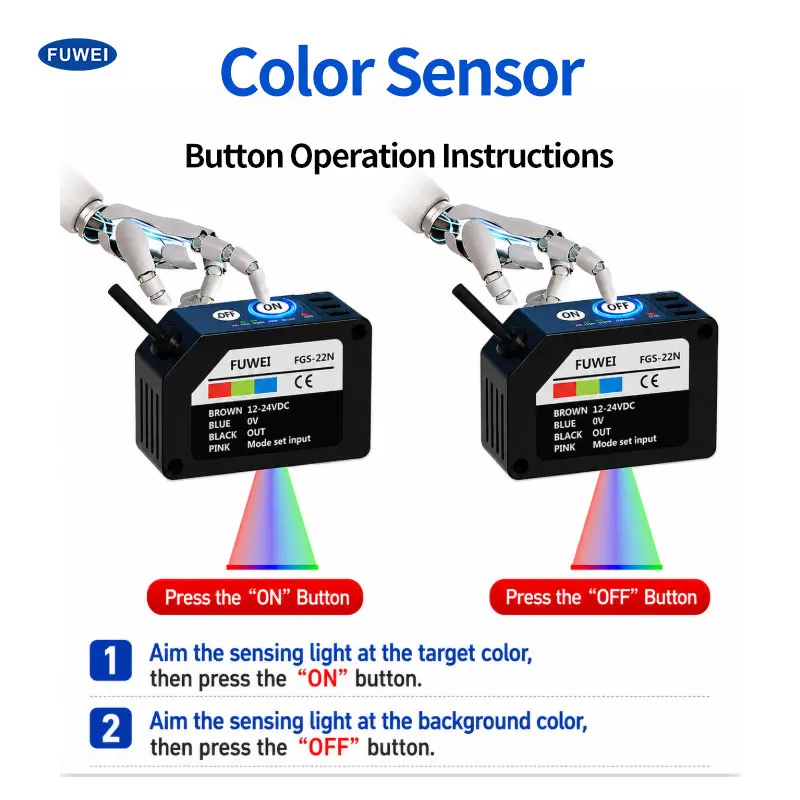 FGS-22N RGB Optical Sensor Recognition Different Color Labels Electric Eye Color Sensor Positioning Induction for Automation