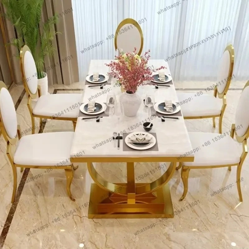 yj9 Luxury Restaurant Restaurant  Gold White Stainless Steel Marble Glass Dining Table  ,only  Dining Table , no chair