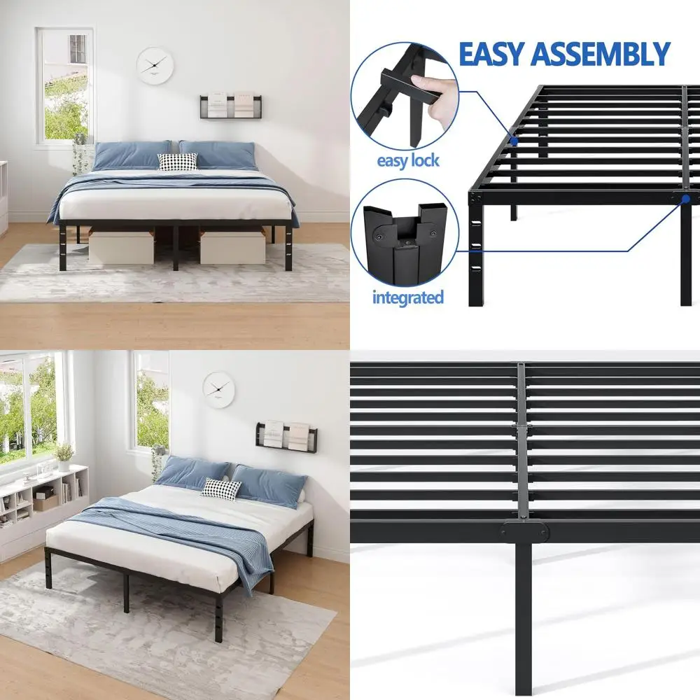 

King Size Metal Bed Frame with Storage, Sturdy 14 Platform, Easy Assembly, No Box Spring, Black