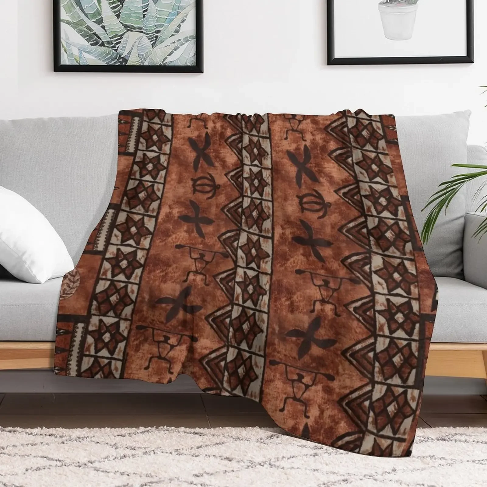 Vintage Hawaiian Tapa Traditional Mulberry Throw Blanket All Season Lightweight Soft Blanket for Bed