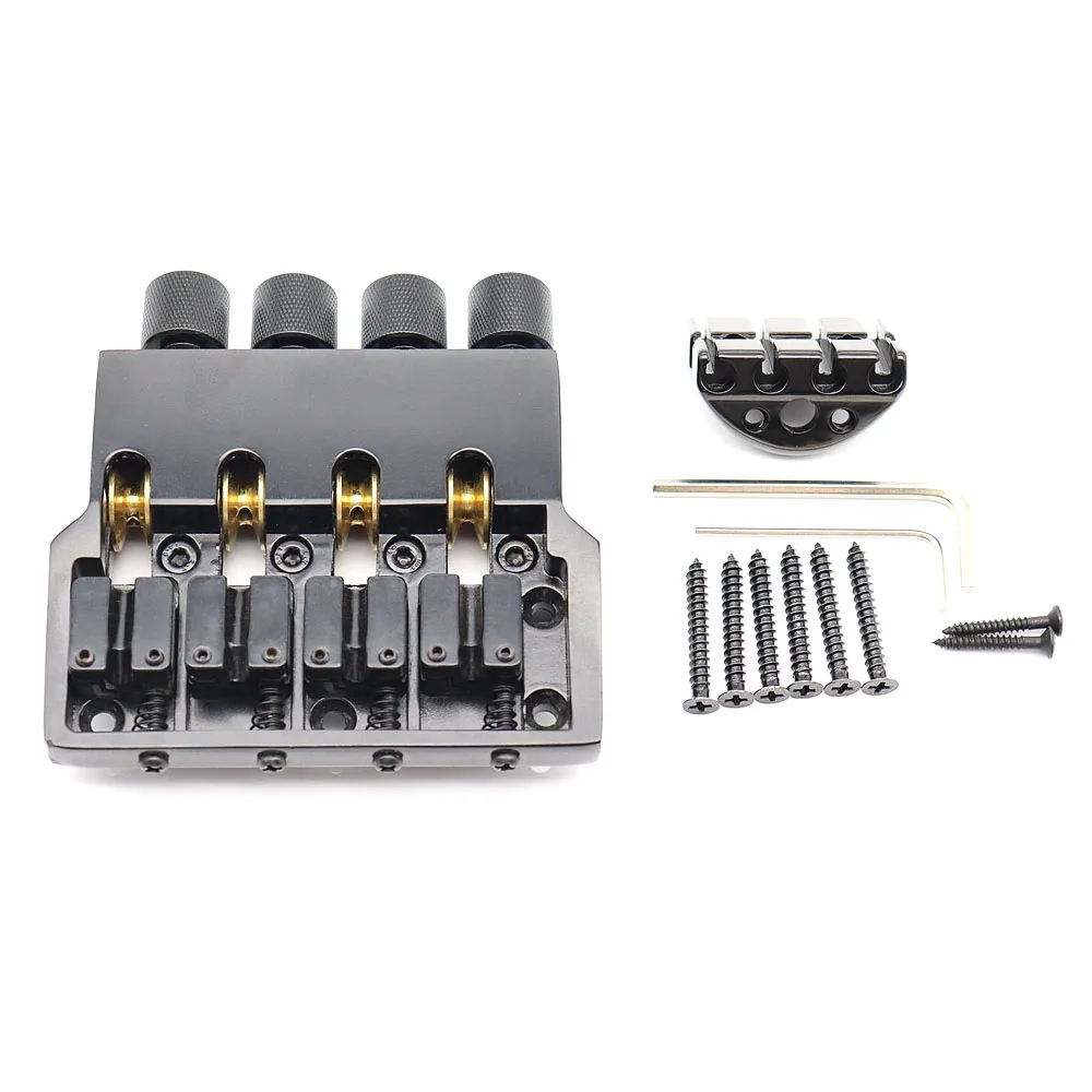 1set 4 String Electric Bass Guitar Bridge Headless Bass String Bridge with Ball String Saddle Black