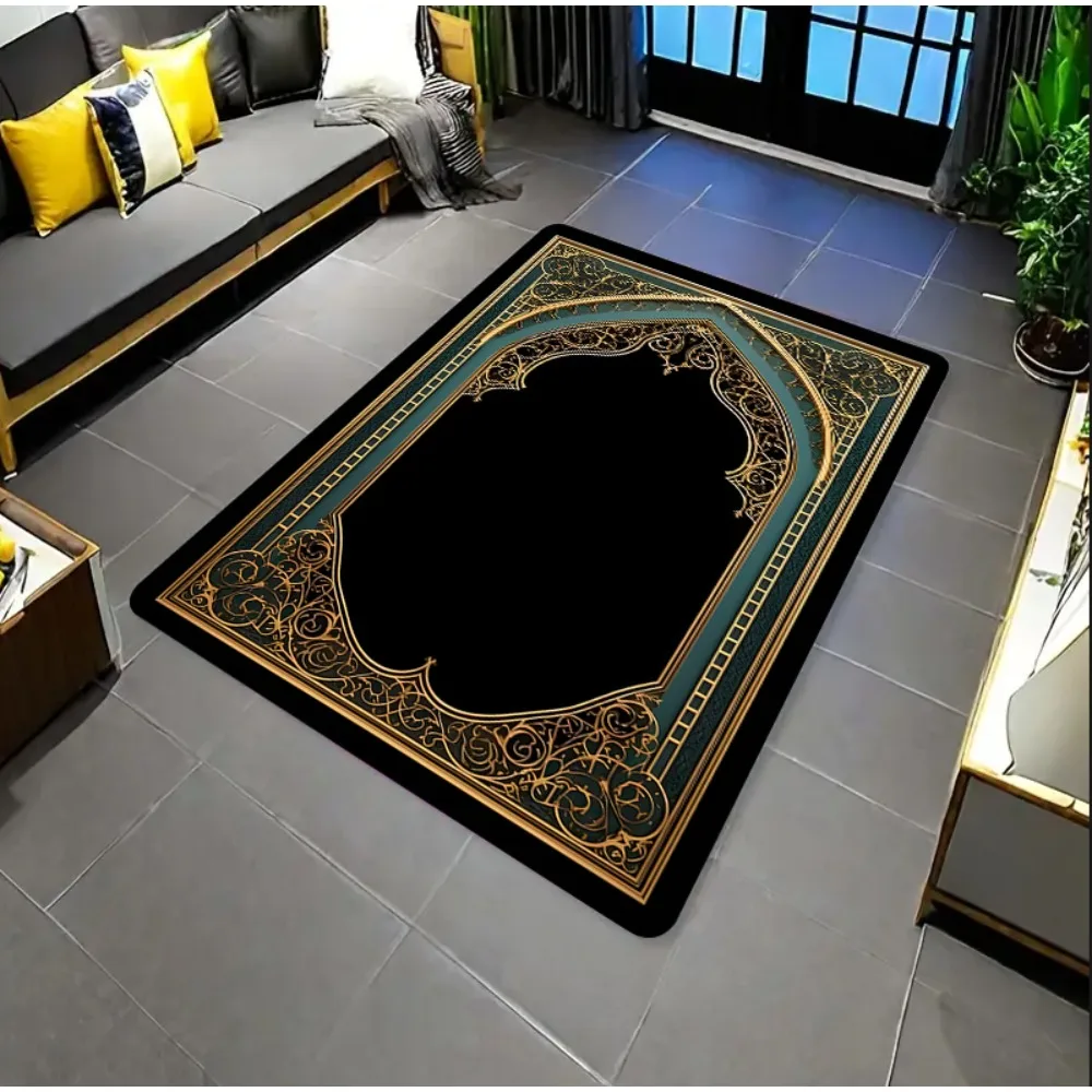 Islamic Mosque Carpet Mat Rug Home Decoration Living Room Bedroom Floor Decor Gold Arch Style Non Slip Rugs Bedroom Decor