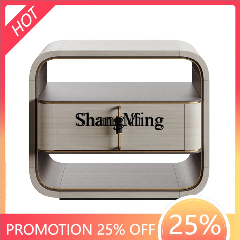 

CL solid wood bedside chest wood grain rounded corners high-end light luxury bedroom bedside cabinet