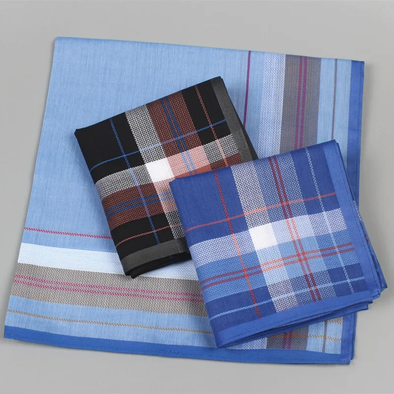 3Pcs 43x43cm 100% Cotton Classic Plaid Printed Men Handkerchiefs Sweat Face Towels Pocket Squares For Suits