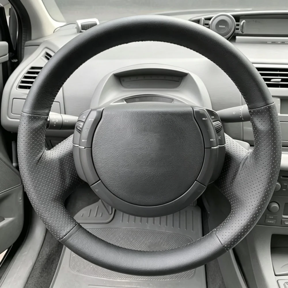 For Citroen Triumph Old C4 C-quatre 2007-2009 Auto Interior Accessories Hand-stitched Microfiber Leather Steering Wheel Cover