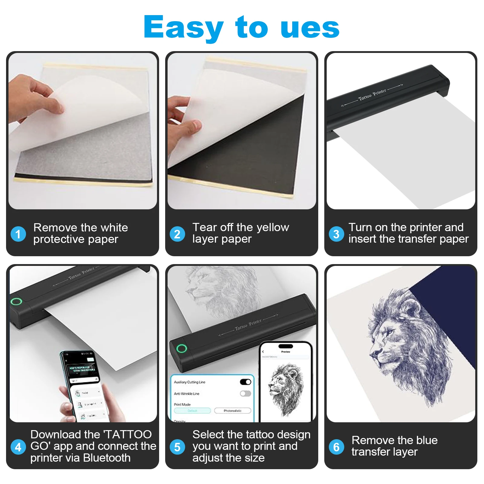 طابعة نقل الوشم طابعة استنسل الوشم اللاسلكية آلة نقل الاستنسل الحراري PDF طباعة الصور ناسخة