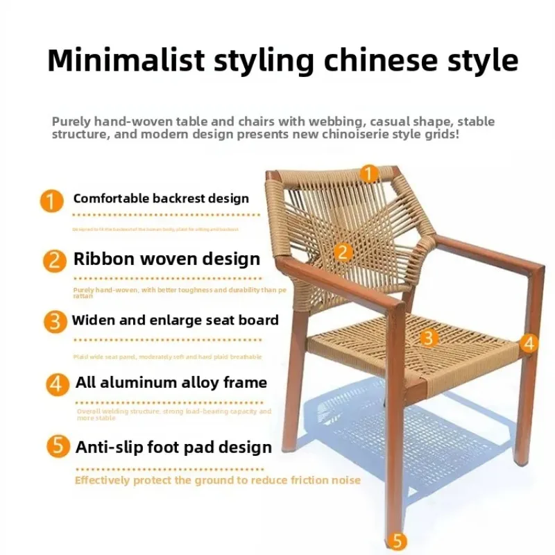 Scenic hotel balcony furniture courtyard garden ribbon rattan chair cafe handmade rattan outdoor leisure tables and chairs