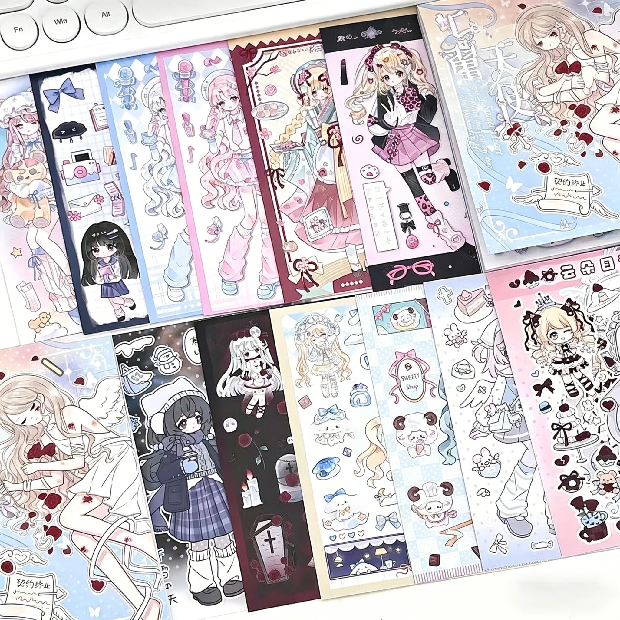 Korean Kawaii Ins Style Fresh Blues Girl Cartoon Sticker Book DIY Collage Handmade Retro Decoration Material Sticker Book Gift