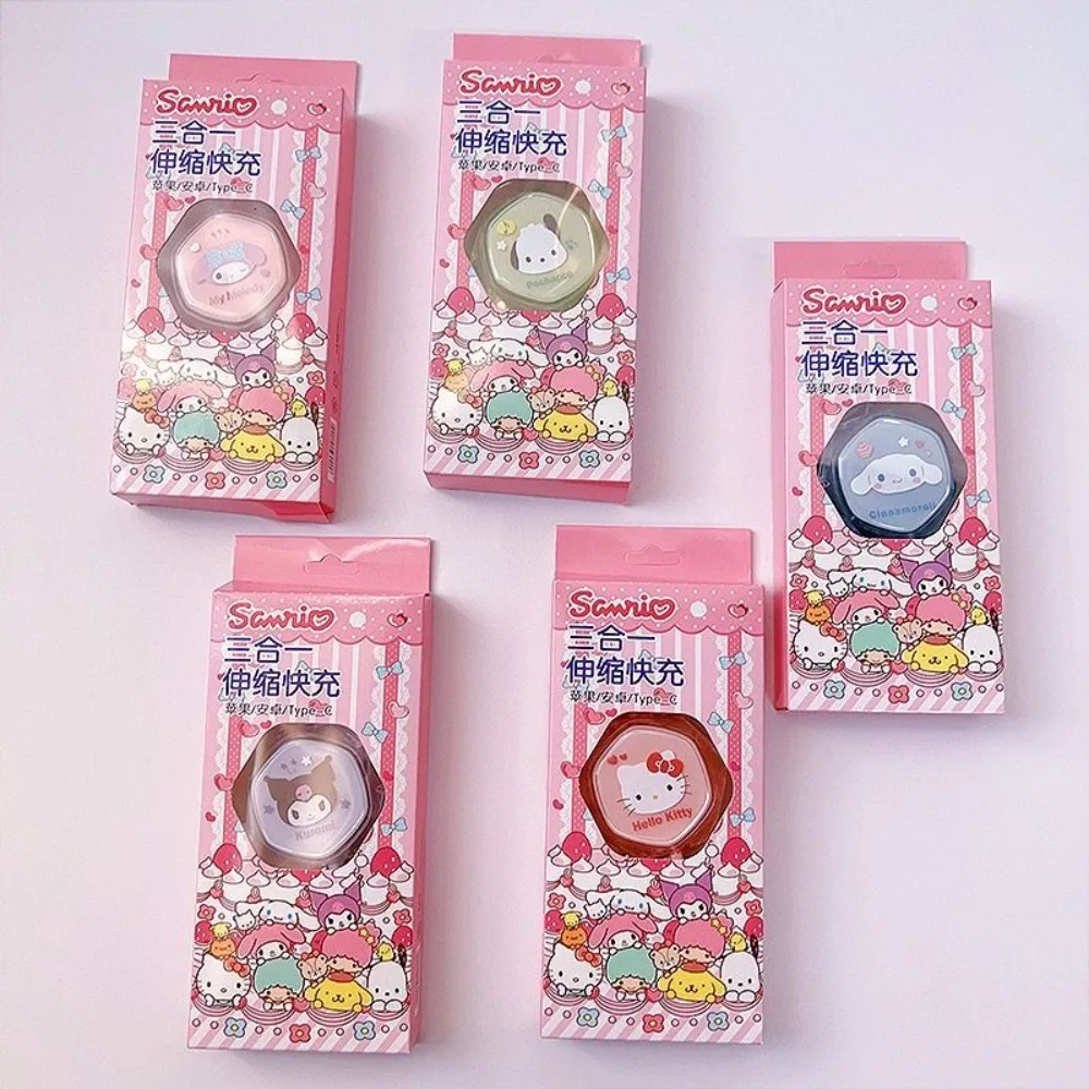 Cute cartoon KT cat Melody extendable three-in-one fast charging data cable suitable for Apple/Android/Huawei Type-C view 2