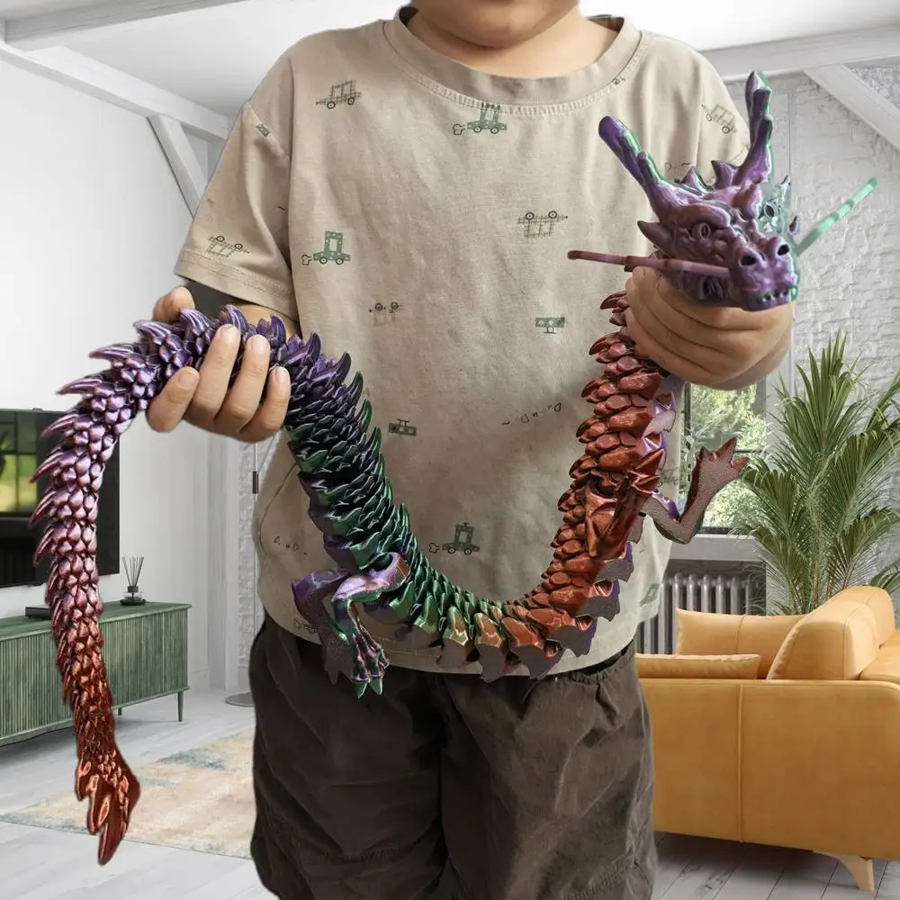 30CM 90cm 3D impreso siameses adornos de dragón divino articulaciones pueden mover plantas de dragón creativas decoración de pecera rocalla