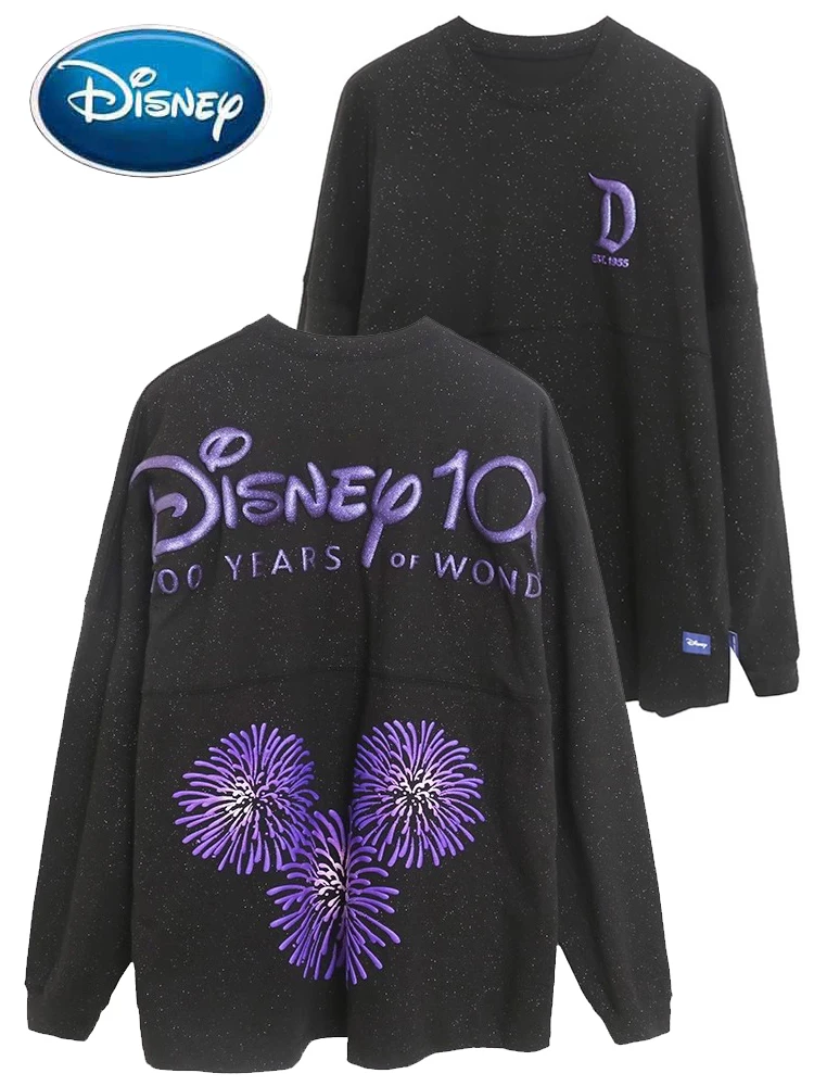 Disney 100th Years of Wonder Mickey Mouse Fireworks Celebration Sweatshirt Fashion Couple Unisex Women Long Sleeve Jumper Tops