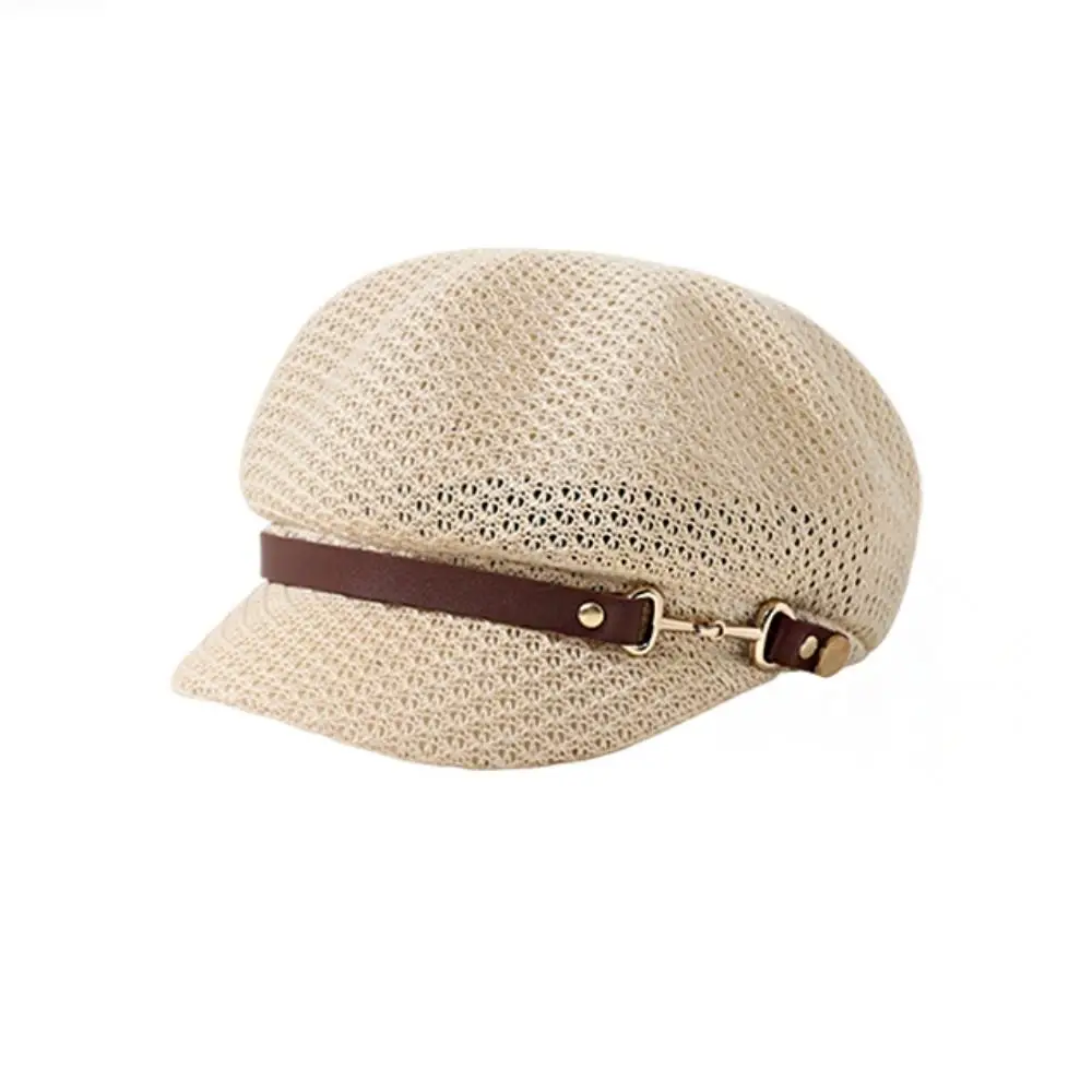 

Breathable PU Hollow Weave Beret Newsboy Cap Artist Hat Octagonal Hat Sunscreen Cap Korean Style Painter Hat Spring Summer