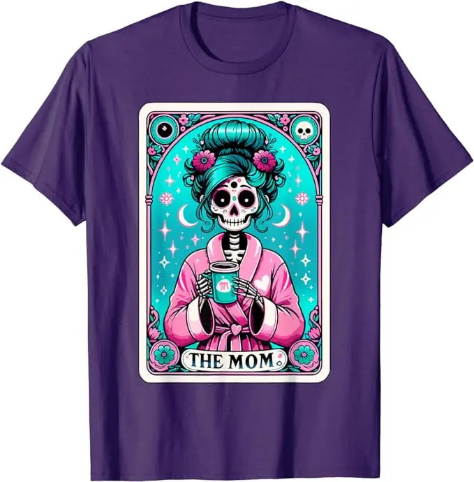 The Mom Tarot Card Skeleton Mothers Day Witch Mom Skull Mama T-Shirt Women\'s Fashion Mommy Tee Tops Gifts Short Sleeve Blouses