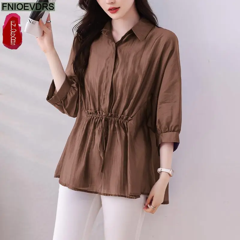 L-5XL Loose Clothes 2024 Summer Retro Button Tops Short Sleeve Women Tunic Fashion Purple Peplum Shirts Blouses