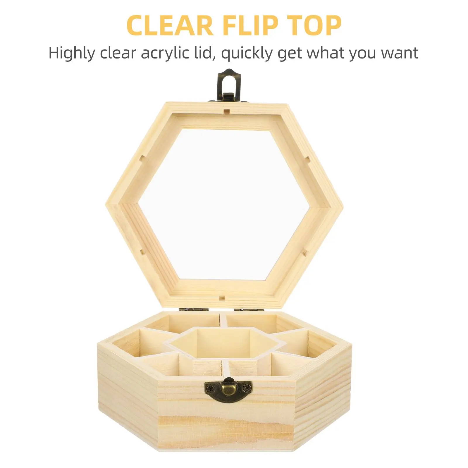 Hexagon Jewelry Box Wooden Storage Container Handmade DIY Boxes Rings Earrings Beads Small Size Premium Material Smooth Surface