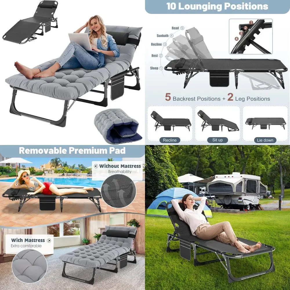 

Outdoor Adjustable Folding Lounge Chairs, Portable Sleeping Cot Chairs, Ideal for Beach and Relaxation