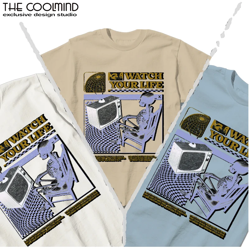 Coolmind U0005-T2 Funny Skull Graphic Exclusive Print Men T Shirt Big Size Cotton Tshirt Men Funny Tee Shirts