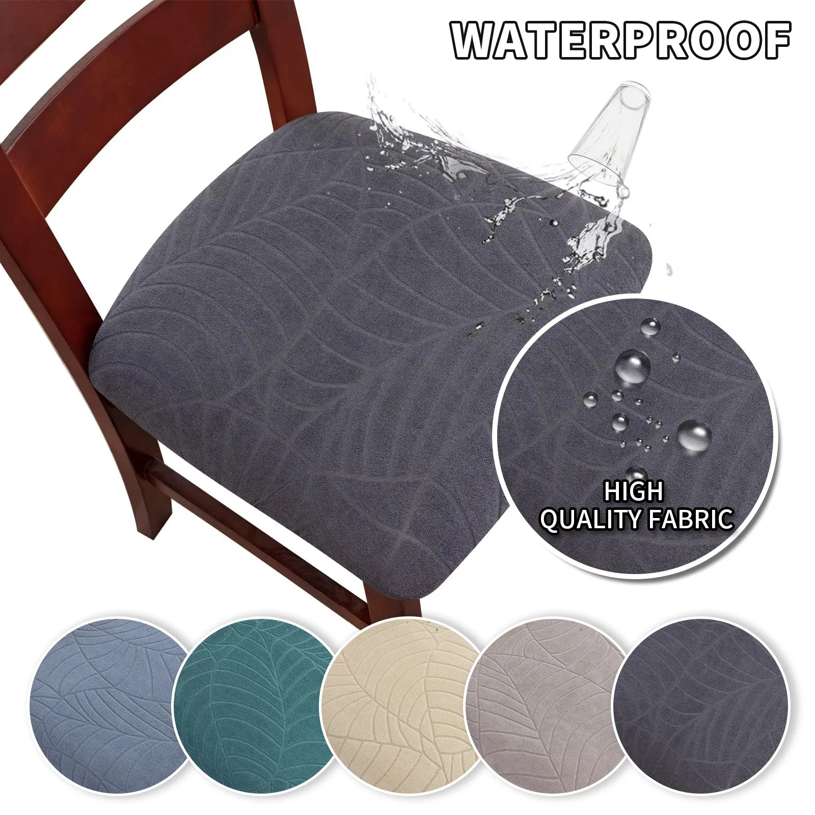 1PC Jacquard Fleece Dining Chair Cushion Cover, Stain-Resistant, Washable, Detachable, Elastic Drawstring