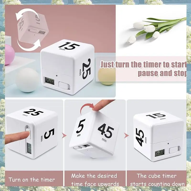 New-2X Cube จับเวลาครัวจับเวลาการจัดการเวลาจับเวลาสําหรับเซ็นเซอร์แรงโน้มถ่วงพลิกสําหรับการจัดการเวลานับถอยหลัง 25-5-45-15 นาที