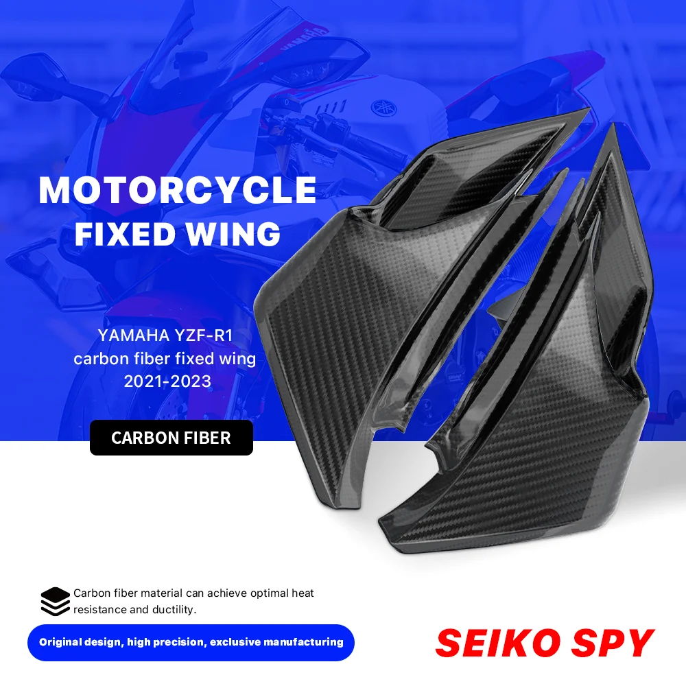 Full Carbon Fiber Motorcycle aerodynamic fixed wing spoiler for Yamaha YZF-R1 YZFR1 YZF R1 2021-2024 side winglet aileron