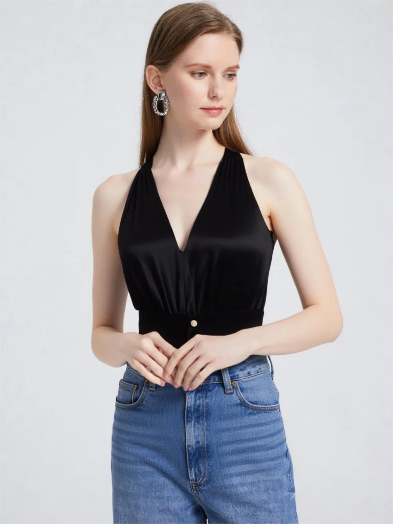 tops de mujer 2026 Summer summer clothes V Neck Backless Halter Cami Women Slim Fit Sleeveless Crop Top Black White