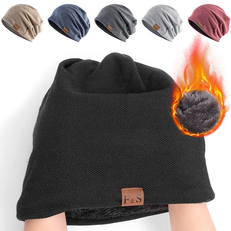 Winter Hats Knitted Caps for Men Women Velvet Hat Coral Fleece Scarf Outdoor Riding Hat Warm Thickening Plus Velvet BeaniesCap