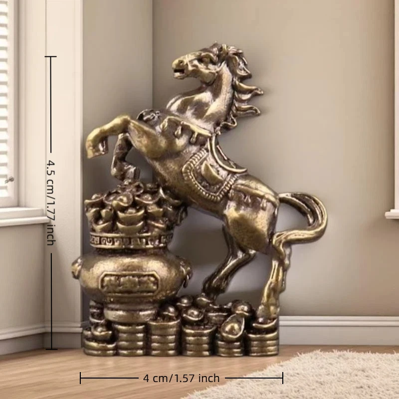 Antique Brass Solid Long Tail Horse Figurine Miniature Ornament Copper Zodiac Animal Mini Office Desktop Decoration Craft