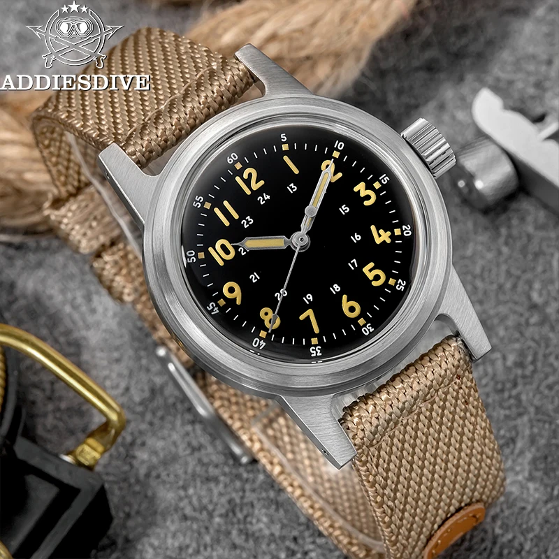 ADDIESDIVE New Watch Men Luxury Automatic Watch 36mm Leisure Mechanical NH35 Wristwatch AD2076 Vintage Luminous Waterproof 200m