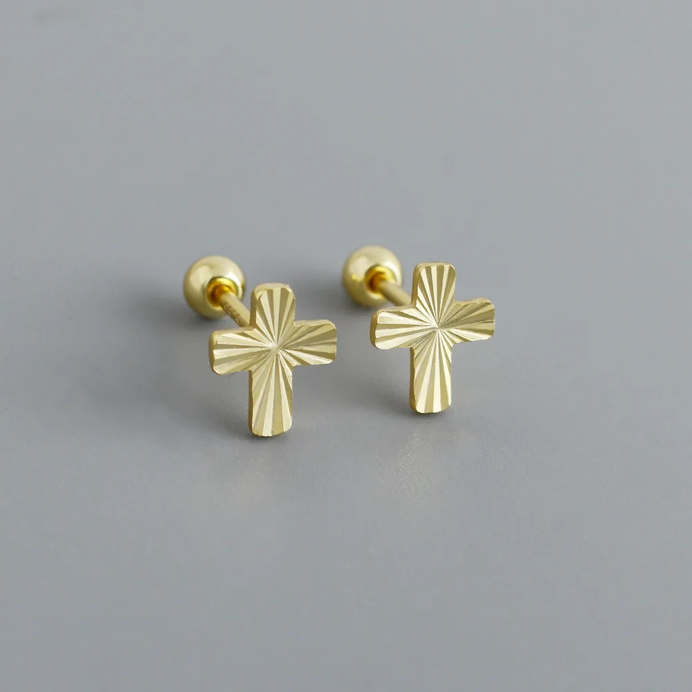 

CCFJOYAS 925 Sterling Silver Punk Rock Cross Stud Earrings for Women European and American Screw Piercing Earrings Wholesale