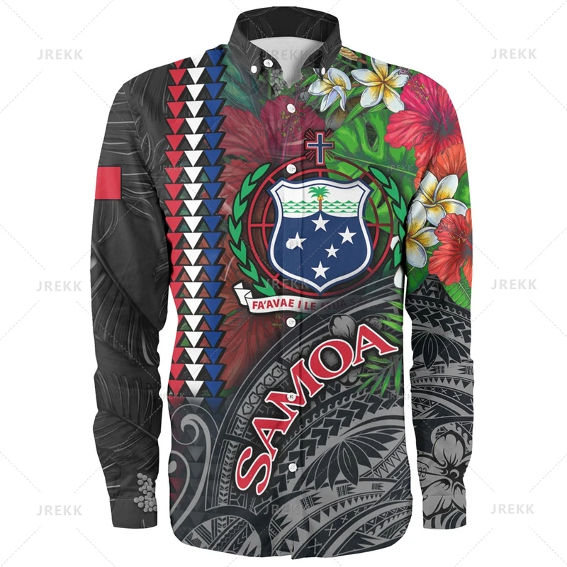 

Small Size Harajuku 3D Print American Samoa Flag Long Sleeve Shirts For Men Samoa Ethnic Patterns Graphic Lapel Blouse Clothing