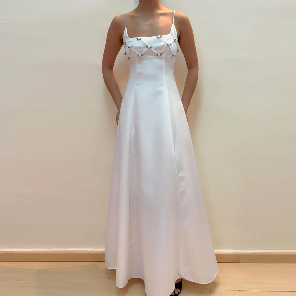 

Ivory Elegant Spaghetti Straps Evening Dress Classic Flowers Celebrity Gowns Customized Satin A-Line Zipper Back Sleeveless