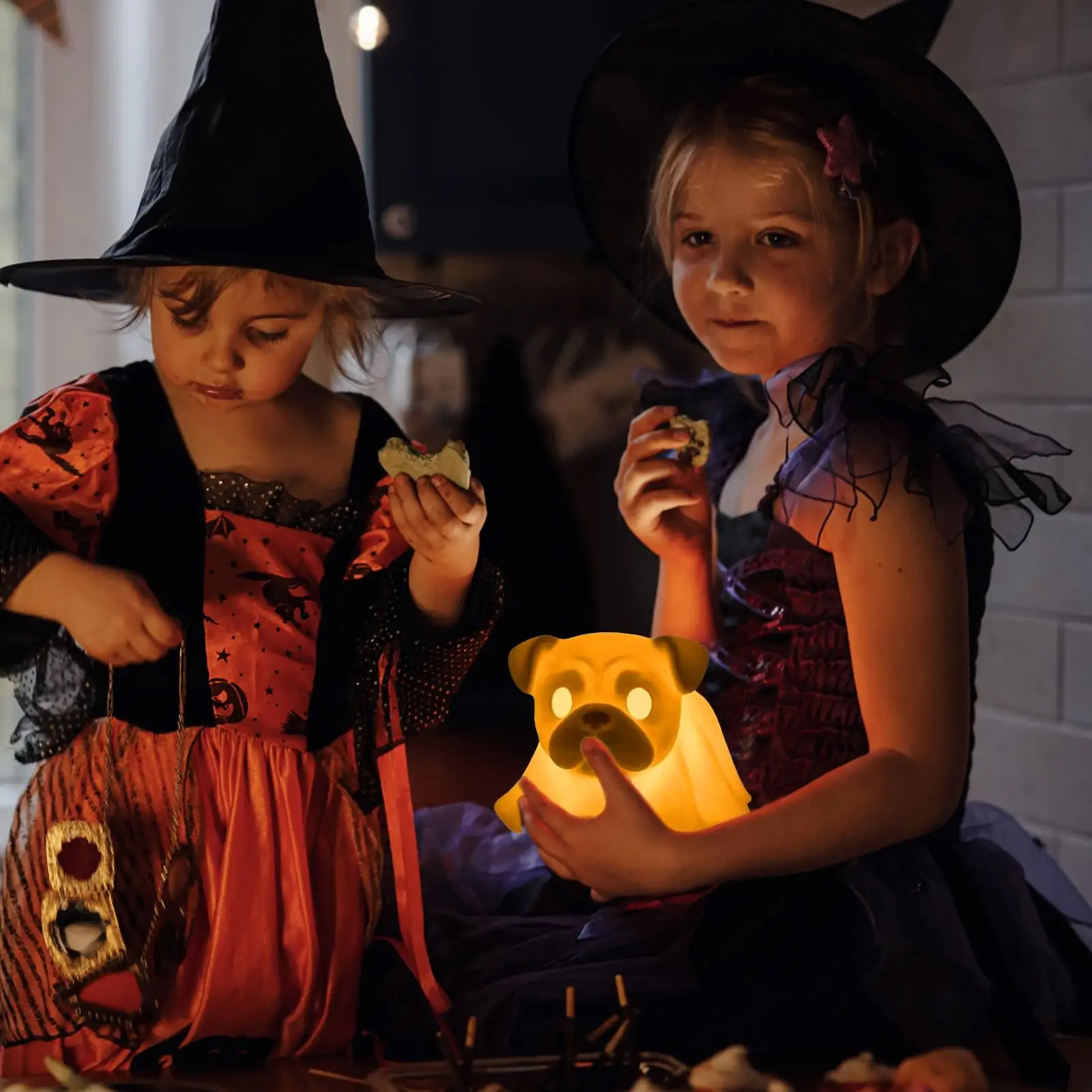 Hond Ghost Beeldje Halloween Ghost Dog LED Nachtlampje Leuke Tafel Centerpieces Voor Nachtkastjes Bar Indoor Badkamer Mantel Party