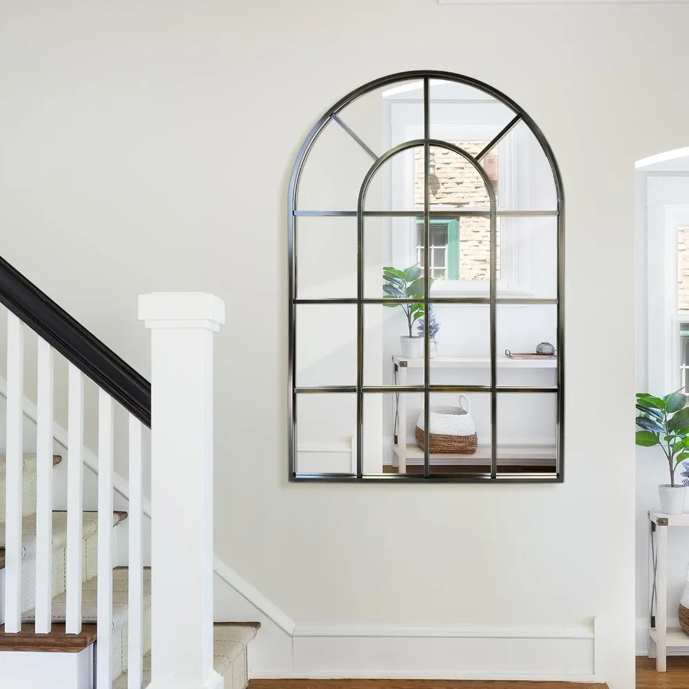 Miroir mural arqué en bronze 30x40 - Miroir d'art suspendu incliné décoratif de style ferme