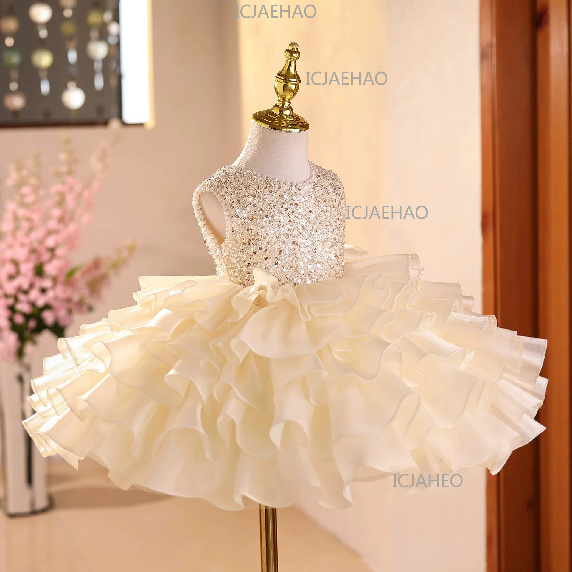 Girls Luxury Puffy Skirt, Kids Host Princess Dress Costume Evening Dress, Exquisite High-end Flower Girl Gown, Piano Performance