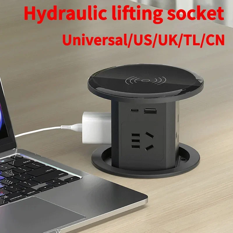 

Desktop Retractable Pop Up Socket Wireless Charge USB Port US UK AU Universal Automatic Lifting Anti-pinch Protection Outlet